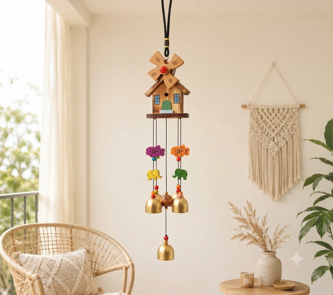 Wooden Windchime – Rustic Home Decor with Melodious Bells