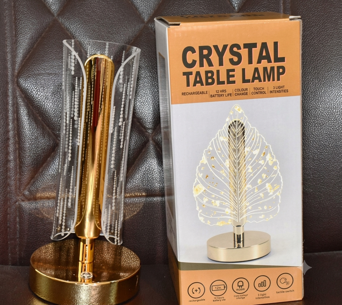 Crystal Table Lamp – Tall Cylinder Shape with USB Charging