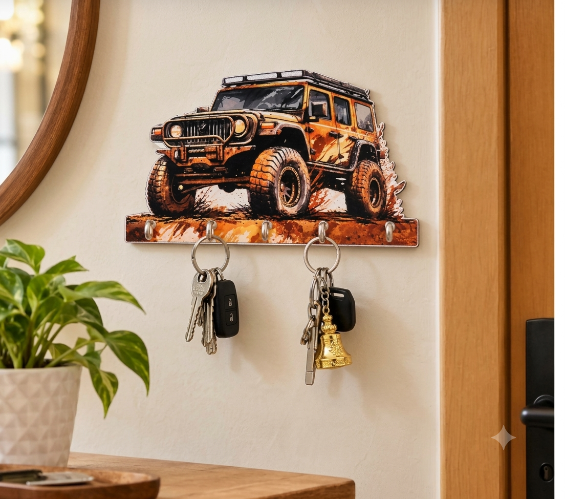 Jeep Wall Key Holder with 5 Hooks for Home Entryway Organizer