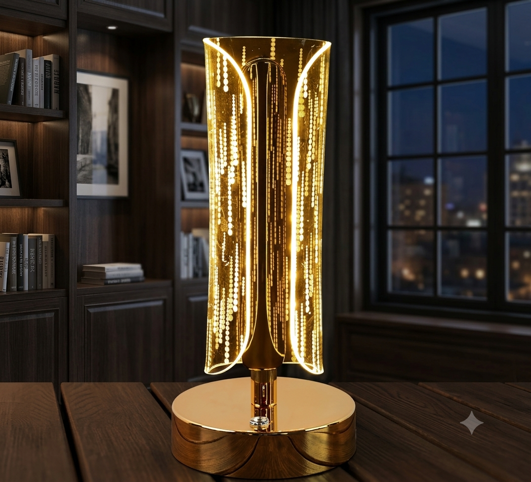 Crystal Table Lamp – Tall Cylinder Shape with USB Charging