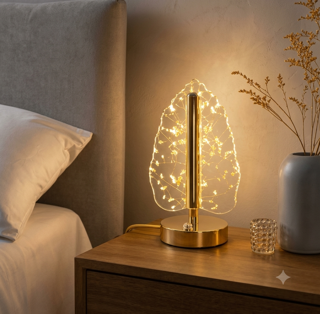 Golden Crystal Leaf LED Table Lamp