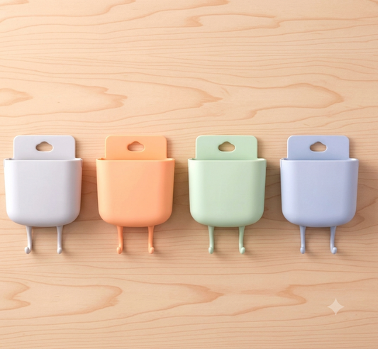 Plastic Wall Mounted Mobile Charging Holder Set – Space Saving 4 Pc