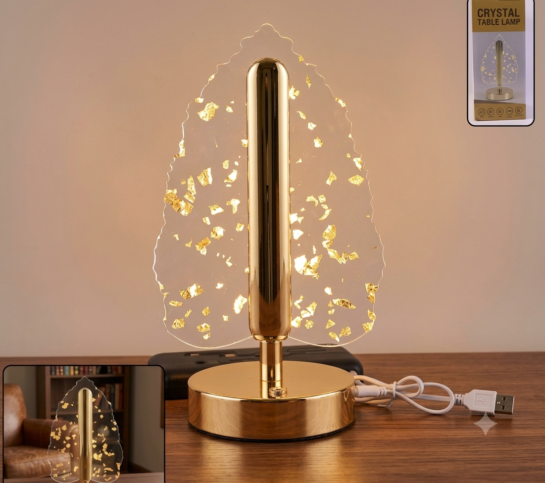 Golden Crystal Leaf LED Table Lamp