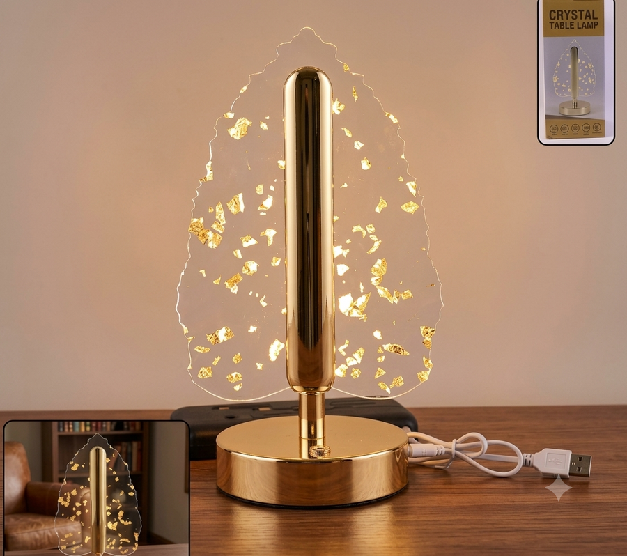 Golden Crystal Leaf LED Table Lamp