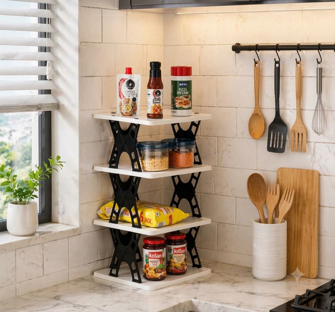 Multipurpose Foldable 4 Layer Storage Rack – Space Saving Organizer