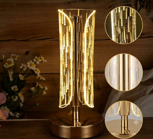 Crystal Table Lamp – Tall Cylinder Shape with USB Charging