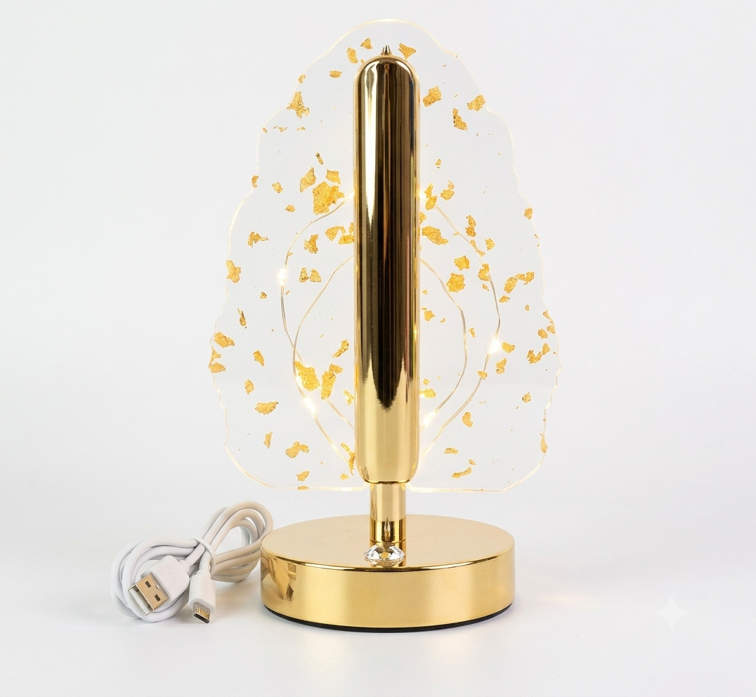 Golden Crystal Leaf LED Table Lamp