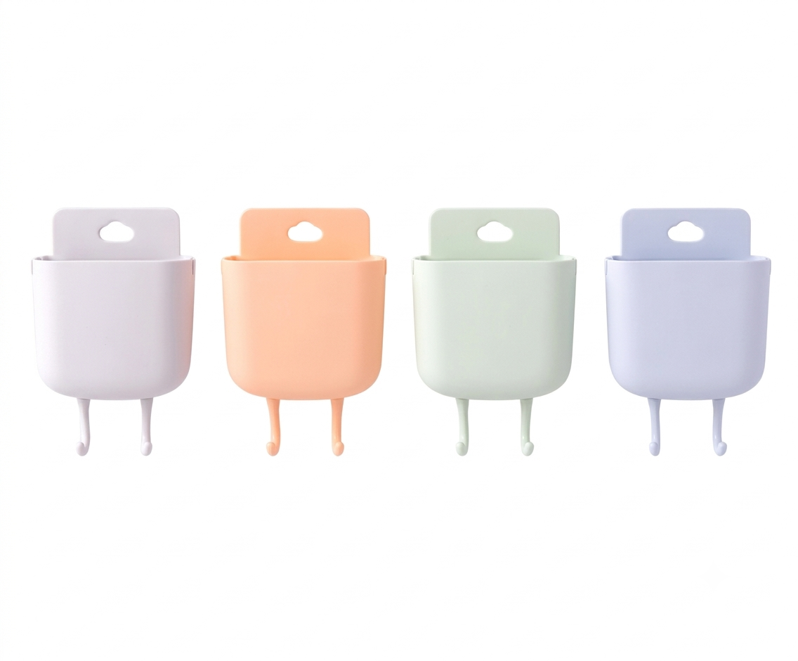 Plastic Wall Mounted Mobile Charging Holder Set – Space Saving 4 Pc