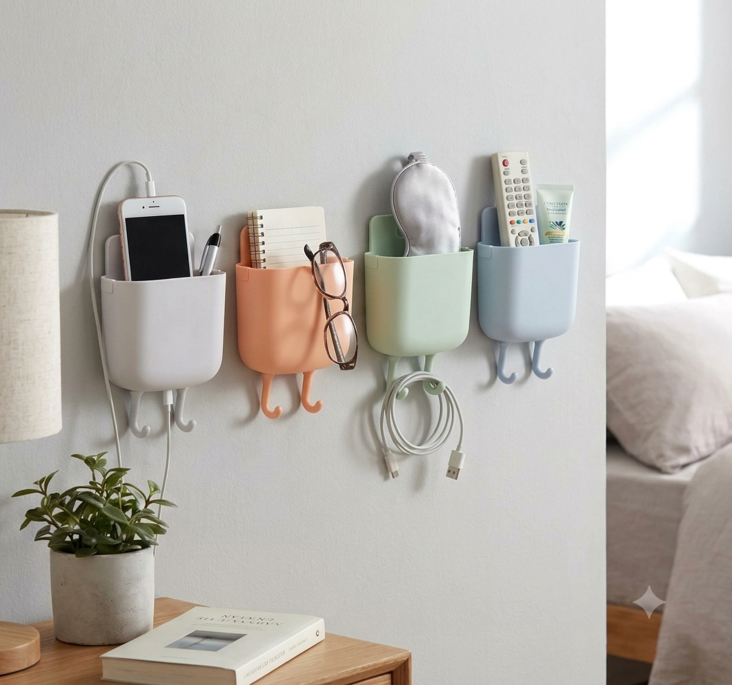 Plastic Wall Mounted Mobile Charging Holder Set – Space Saving 4 Pc