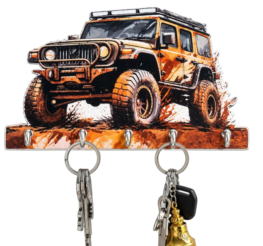 Jeep Wall Key Holder with 5 Hooks for Home Entryway Organizer