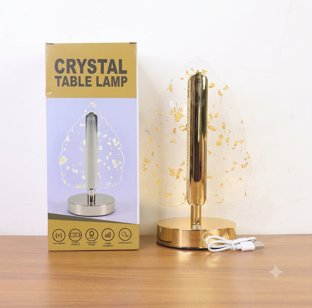 Golden Crystal Leaf LED Table Lamp